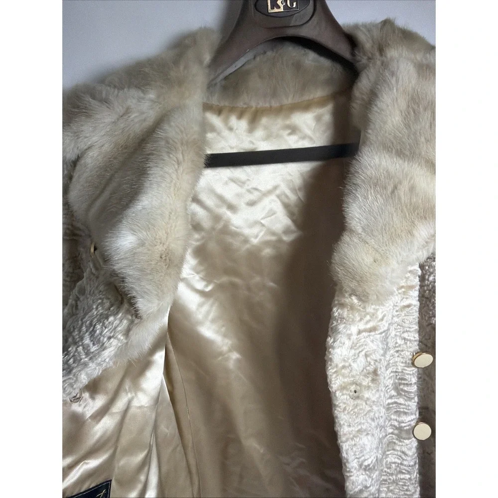 Aristocrat Women's Vintage Wool Blend‎ Fur Trim Coat Ivory Tan Short Sm/med 60's